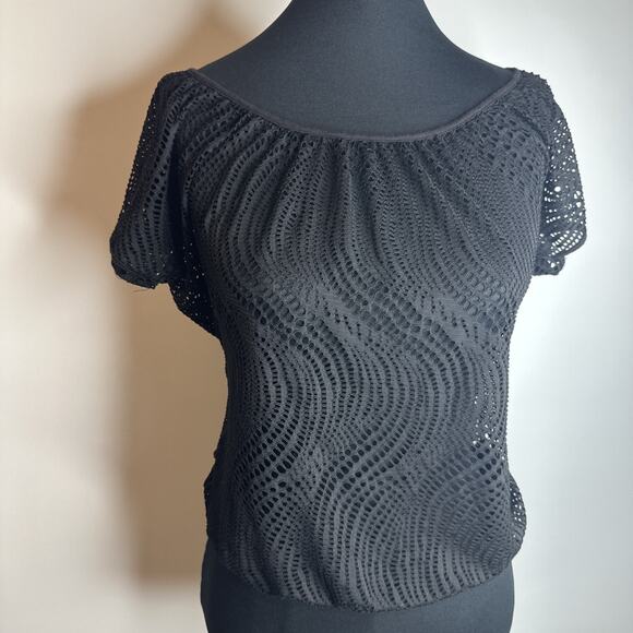Vintage BEBE Rare Y2K Black Relaxed Net Top Size XS Rave Grunge Goth - Picture 1 of 10